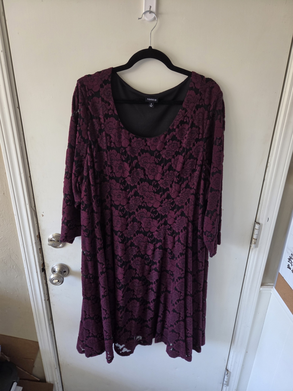 Torrid Size 4 Burgundy Black Floral Lace Fit & Flare Dress Plus Size